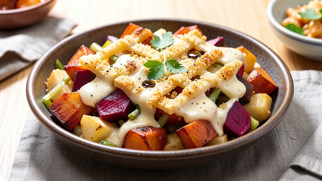 Sweet Potato Parsnip Beet Gratin Recipe: Layered Roast Harmony With Crispy Celery Crown