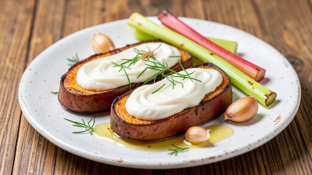 Sweet Potato and Sour Cream Recipe: Crispy Celery Crown Over Velvety Cream Bliss