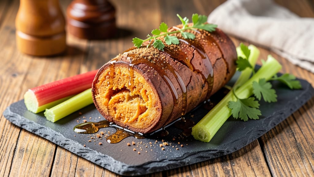 Sweet Potato Log Roll Recipe: Spiced Roast With Crispy Celery Crown Crunch