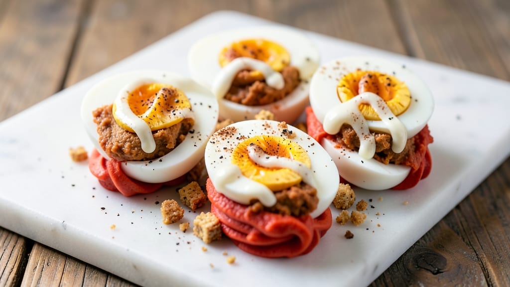 Sweet Potato Deviled Eggs Recipe: Spiced Roast Crunch Over Creamy Yolk Bliss