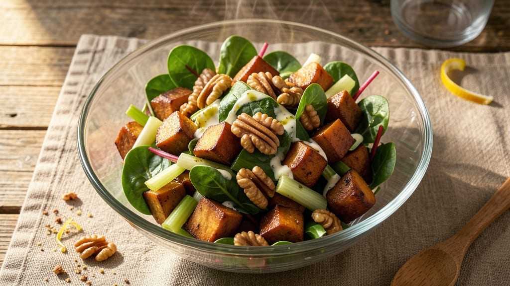 Sweet Potato Yam Salad Recipe: Warm Spiced Roast with Celery Crunch Contrast