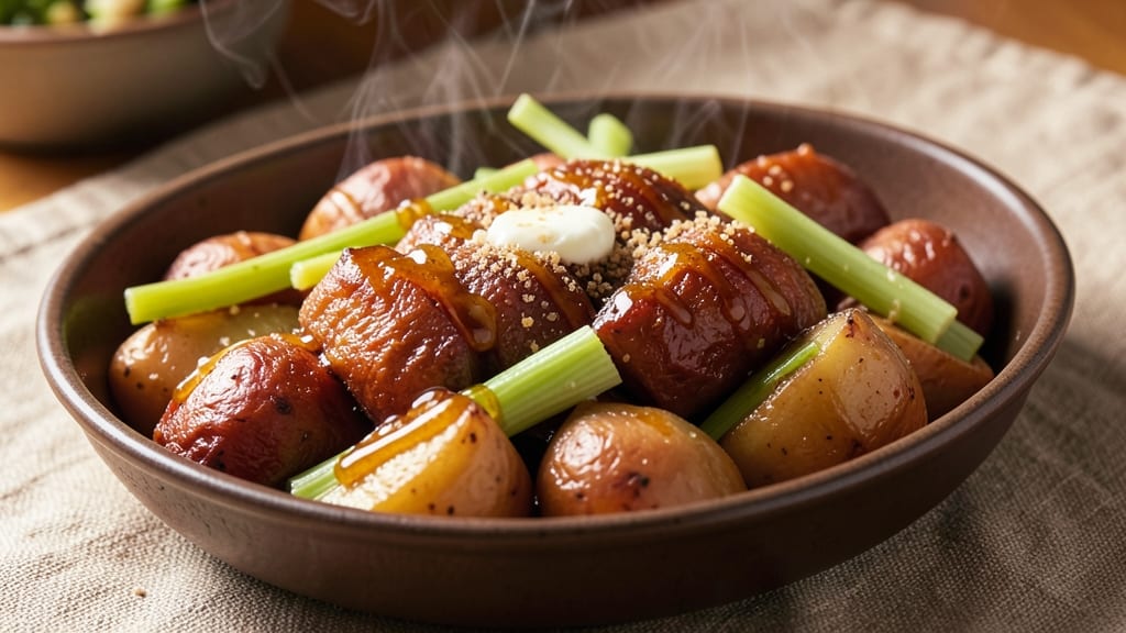 Sweet Potato Yams Recipe for Thanksgiving: Crispy Celery Crown Over Creamy Spiced Bliss