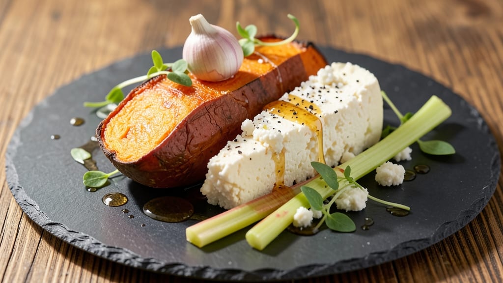 Sweet Potato Feta Cheese Recipe: Crispy Celery Crown Over Tangy Creamy Bliss