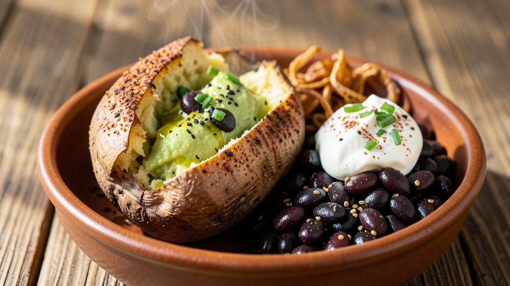 Vegan Stuffed Baked Potato Recipe: Smoky Black Bean and Avocado Cream Filling
