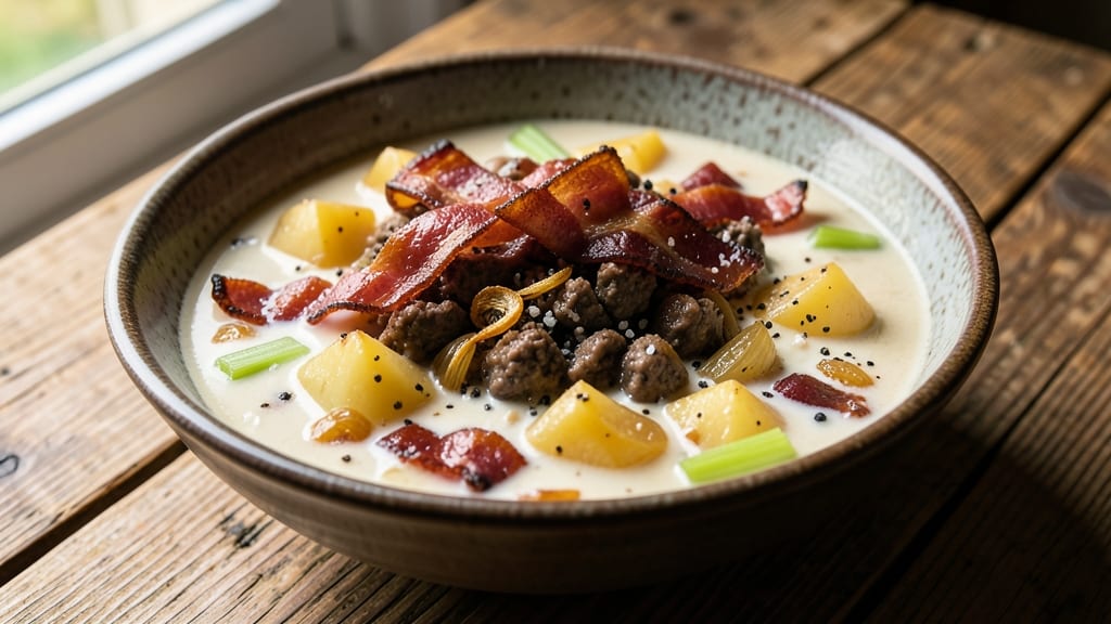 Backyard Burger Potato Soup Recipe: Smoky Bacon and Celery Crown Crunch