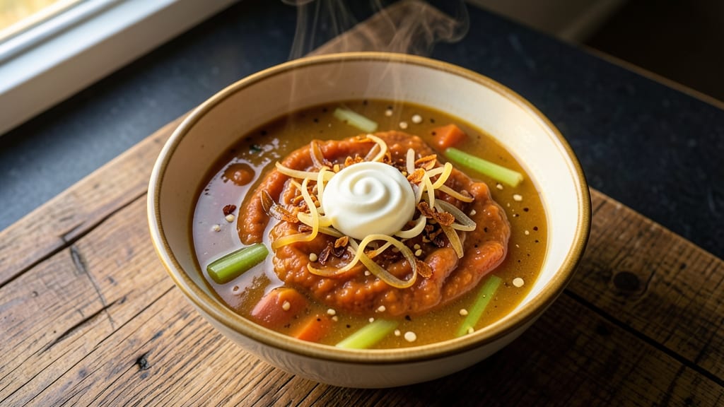 Sweet Potato Soup Recipe UK: Velvety Spiced Blend With Crispy Celery Topping
