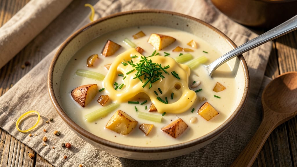 Baked Potato Soup Recipe With Velveeta: Crispy Celery Crown Over Melty Cheese Bliss