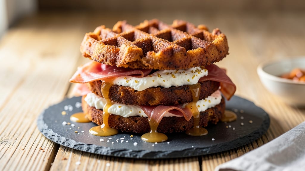 Sweet Potato Waffle Sandwich Recipe: Crispy Celery Crown Over Spiced Maple Bliss