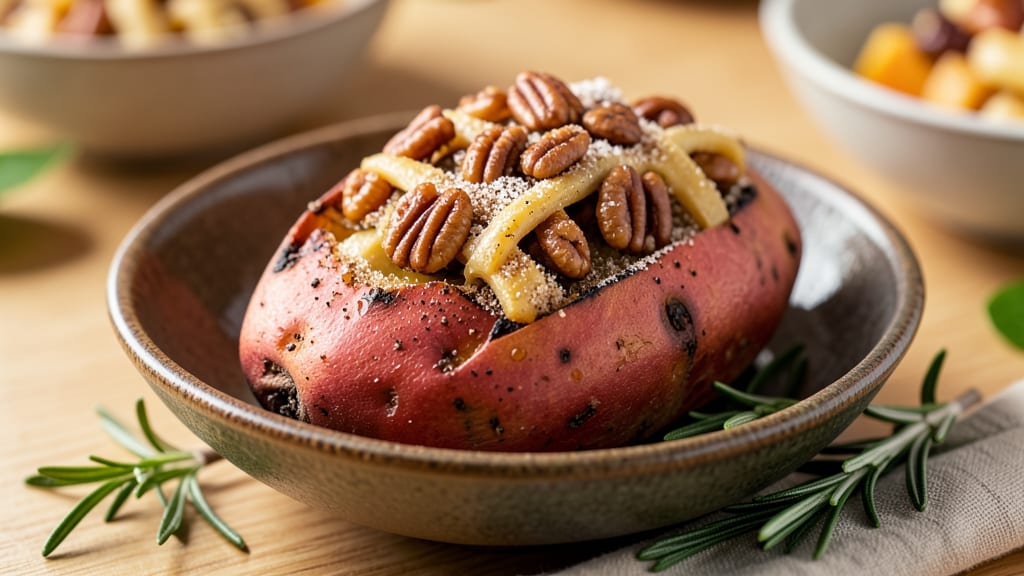 Baked Sweet Potato with Pecan Topping Recipe: Smoky-Spiced Roast With Nutty Crunch
