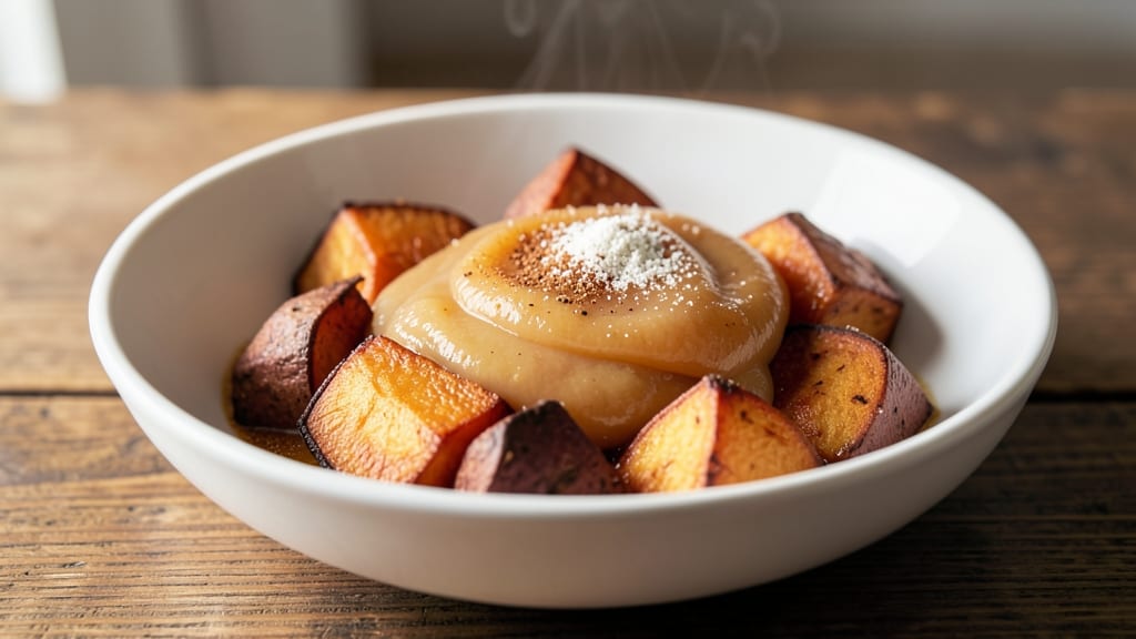 Sweet Potato and Applesauce Recipe: Warm Spice Roast with Celery Crown Crunch