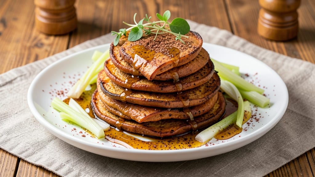 Accordion Sweet Potato Recipe: Crispy Celery Crown Over Smoky Maple Bliss