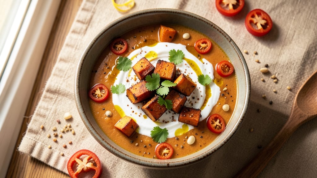 Sweet Potato Jalapeño Soup Recipe: Spicy-Sweet Heat With Crispy Celery Crown