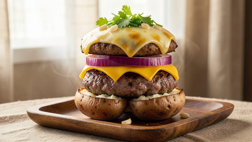 Baked Potato Hamburgers Recipe: Crispy Celery Crown Over Nutty Cheddar Bliss