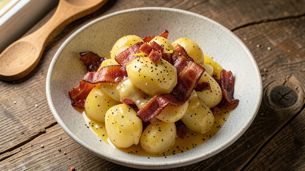 Old Fashioned German Potato Salad Recipe with Bacon: Crispy Bacon Bites and Vinegar-Kissed Crunch