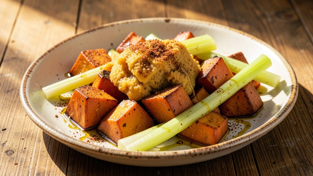 Sweet Potato and Celery Recipe: Roasted Spice Harmony With Crispy Celery Crowns