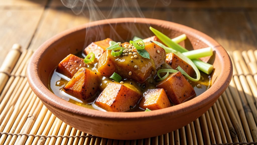 Sweet Potato Marathi Recipe: Coconut-Tamarind Tang With Crispy Celery Topping