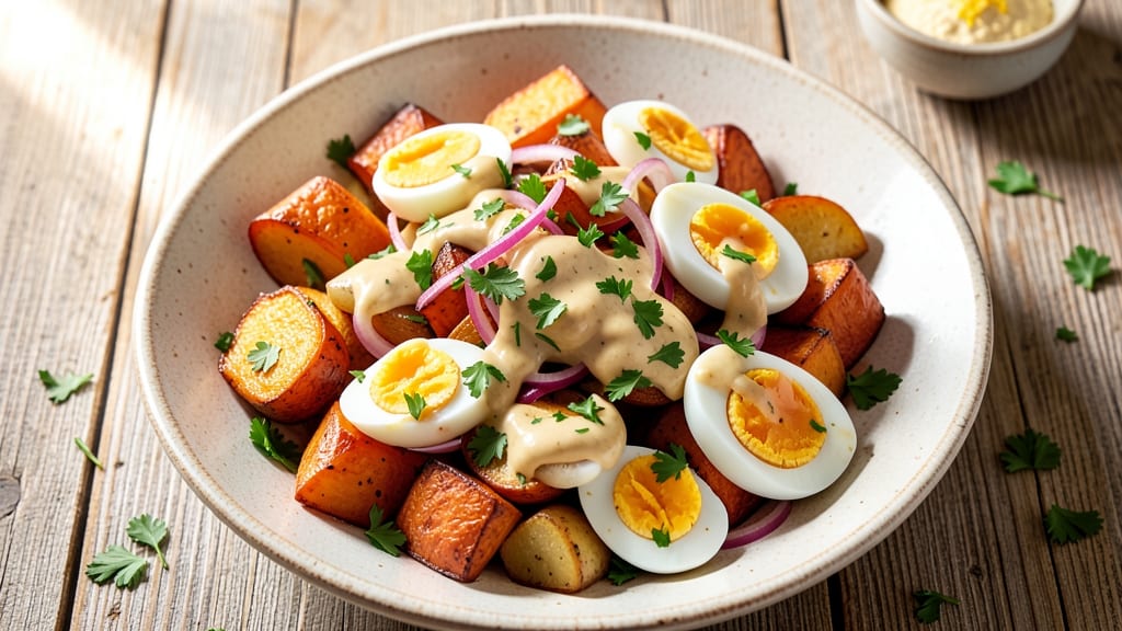 Sweet Potato and White Potato Salad Recipe: Warm Spiced Veggies With Herbed Mayo Twist