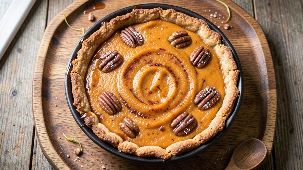 Sweet Potato Pie With Pecan Crust Recipe: Spiced Rum-Infused Crust and Silky Filling