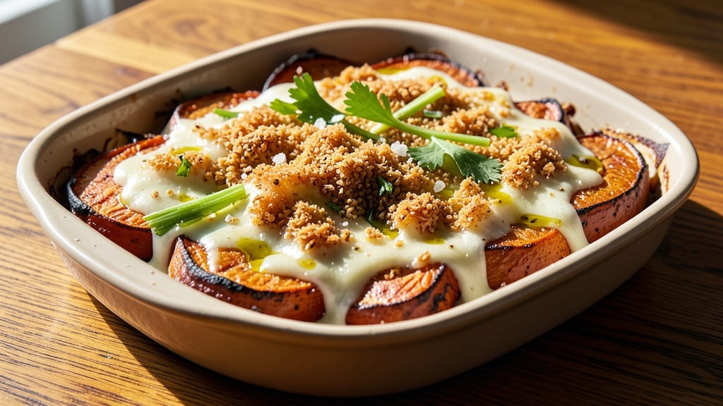 Sweet Potato Fontina Cheese Recipe: Crispy Celery Crown Over Melty Cheese Bliss