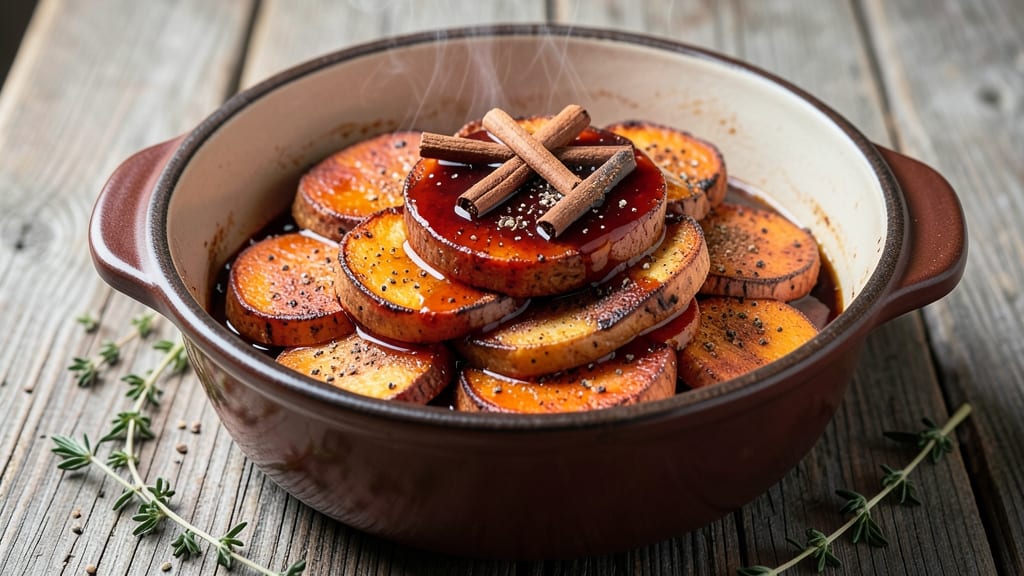 Baked Sweet Potato Crock Pot Recipe: Spiced Rum-Infused Warmth and Celery Crown Crunch