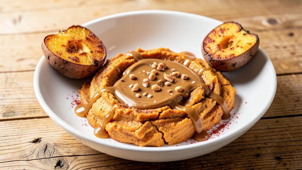 Sweet Potato Peanut Butter Recipe: Roasted Spice Swirl With Gooey Peanut Butter Drizzle