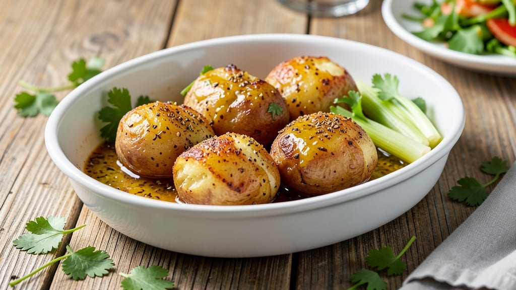 Aloo Potato Recipe: Spiced Roasted Potatoes With Crispy Celery Crown