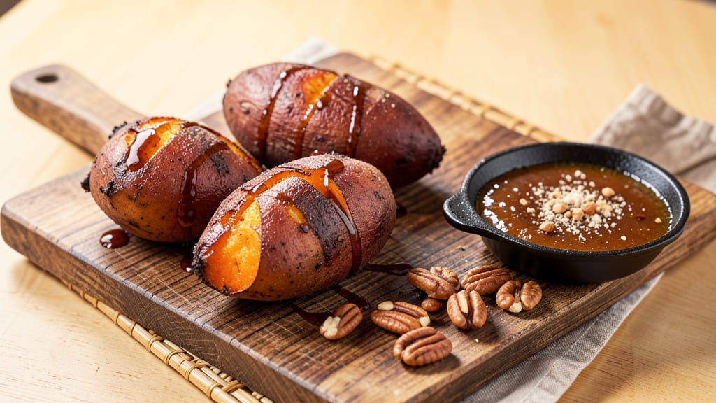 Sweet Potato Treats Recipe: Spiced Rum Caramel With Crunchy Celery Topping