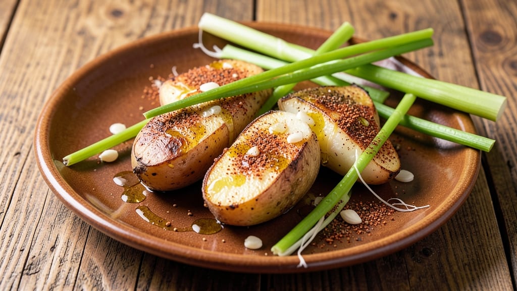 Vegan White Sweet Potato Recipe: Smoky Cumin Roast With Crispy Celery Crown