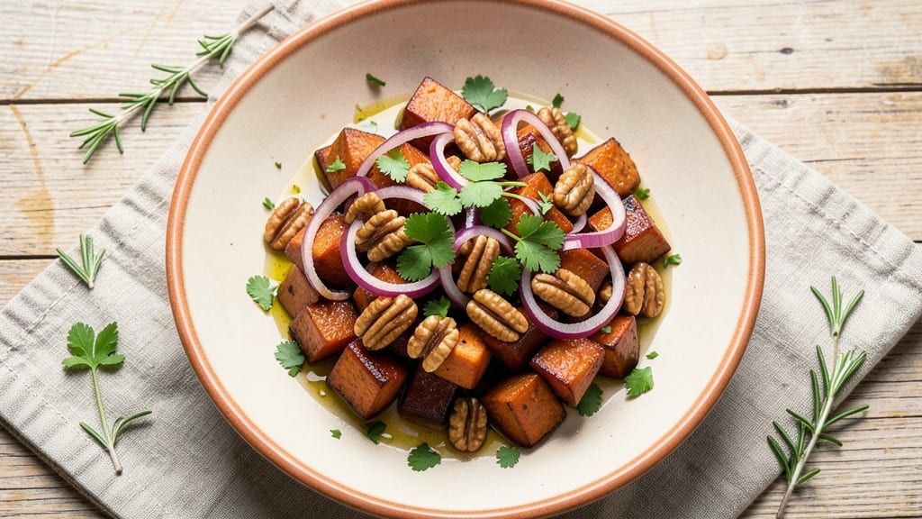 Warm Sweet Potato Salad Recipe: Caramelized Roasted Sweetness With Toasted Pecan Crunch
